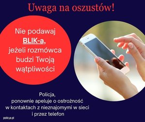 telefon, napis blik, uwaga na oszustó.