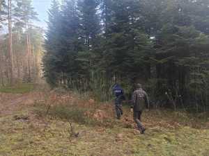 policjant i strażnik leśny w lesie.