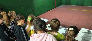 dzieci oglądają tarcze strzelnicze.