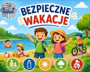 obrazek przedstawia dwoje dzieci napis bezpieczne zabawy.