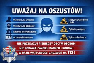 zdjęcie przedstawia napisy ostrzegające przed oszustwami.